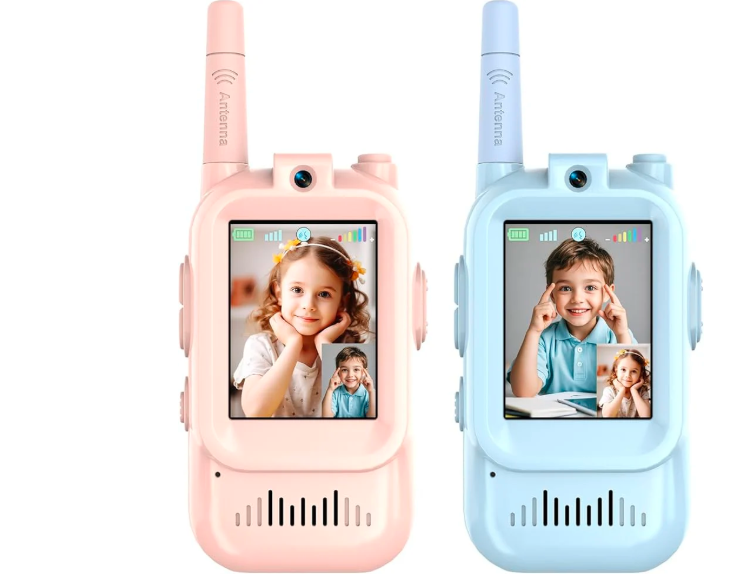 أجهزة اتصال لاسلكية للأطفال، عبوة من جهازين مزودين بشاشة عرض، أجهزة راديو ألعاب قابلة لإعادة الشحن للأعمار من 3 إلى 12 سنة، مغير صوت ومحادثة فيديو فورية، مدى طويل، هدايا للأولاد والبنات