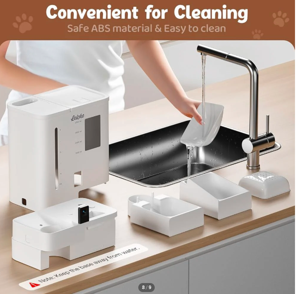 موزع طعام للقطط أوتوماتيكي مع كاميرا، WiFi 5G/2.4G، فيديو HD بدقة 2K ورؤية ليلية، تشغيل سهل عبر التطبيق، تنبيهات انخفاض الطعام وسدّه، سعة كبيرة للطعام والماء