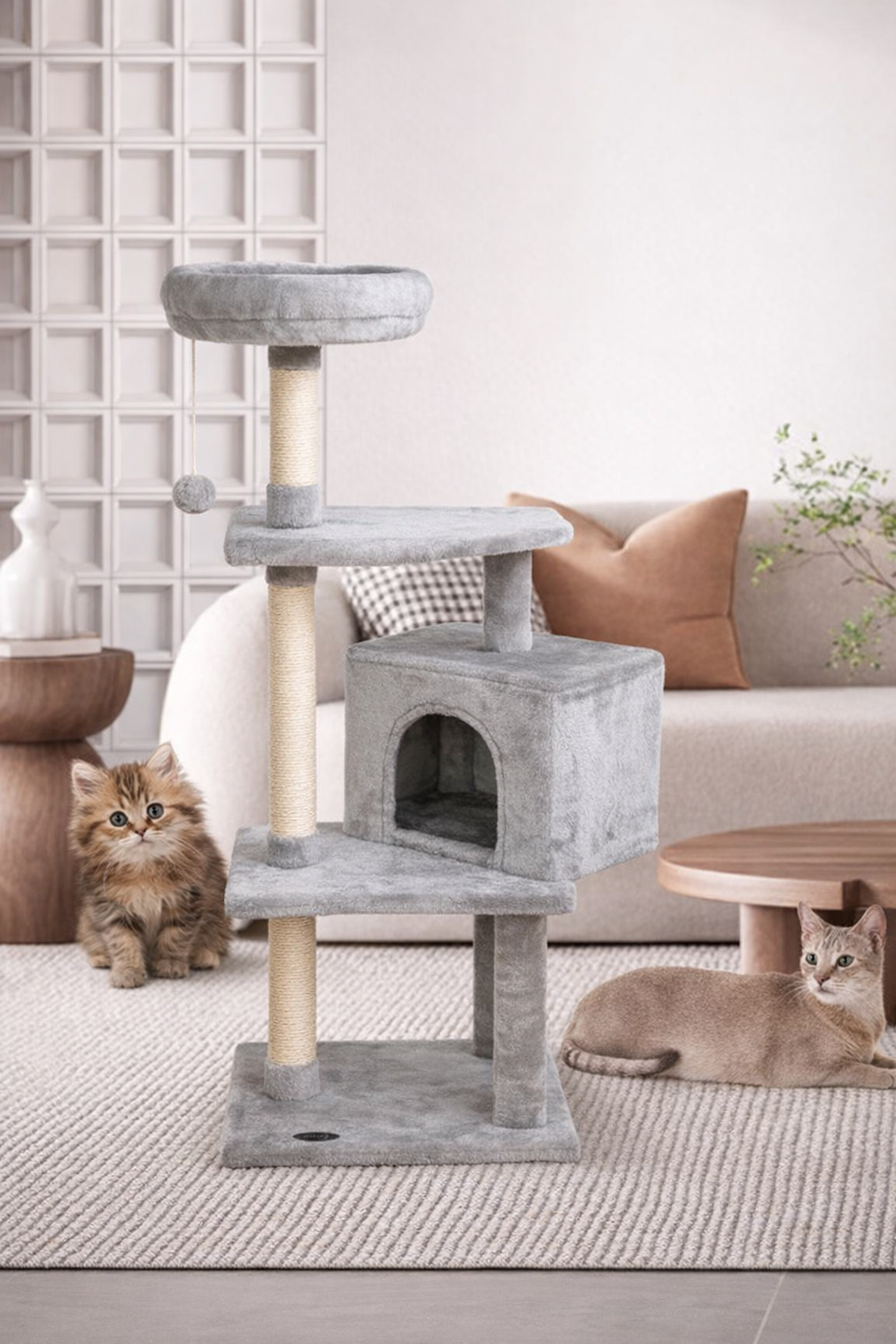 شجرة قطط FISH&NAP US10H، برج قطط، بيت قطط، أعمدة خدش من السيزال مع منصة قفز، أثاث قطط، مركز أنشطة، بيت لعب، رمادي