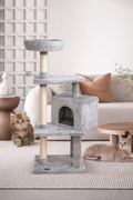 شجرة قطط FISH&NAP US10H، برج قطط، بيت قطط، أعمدة خدش من السيزال مع منصة قفز، أثاث قطط، مركز أنشطة، بيت لعب، رمادي