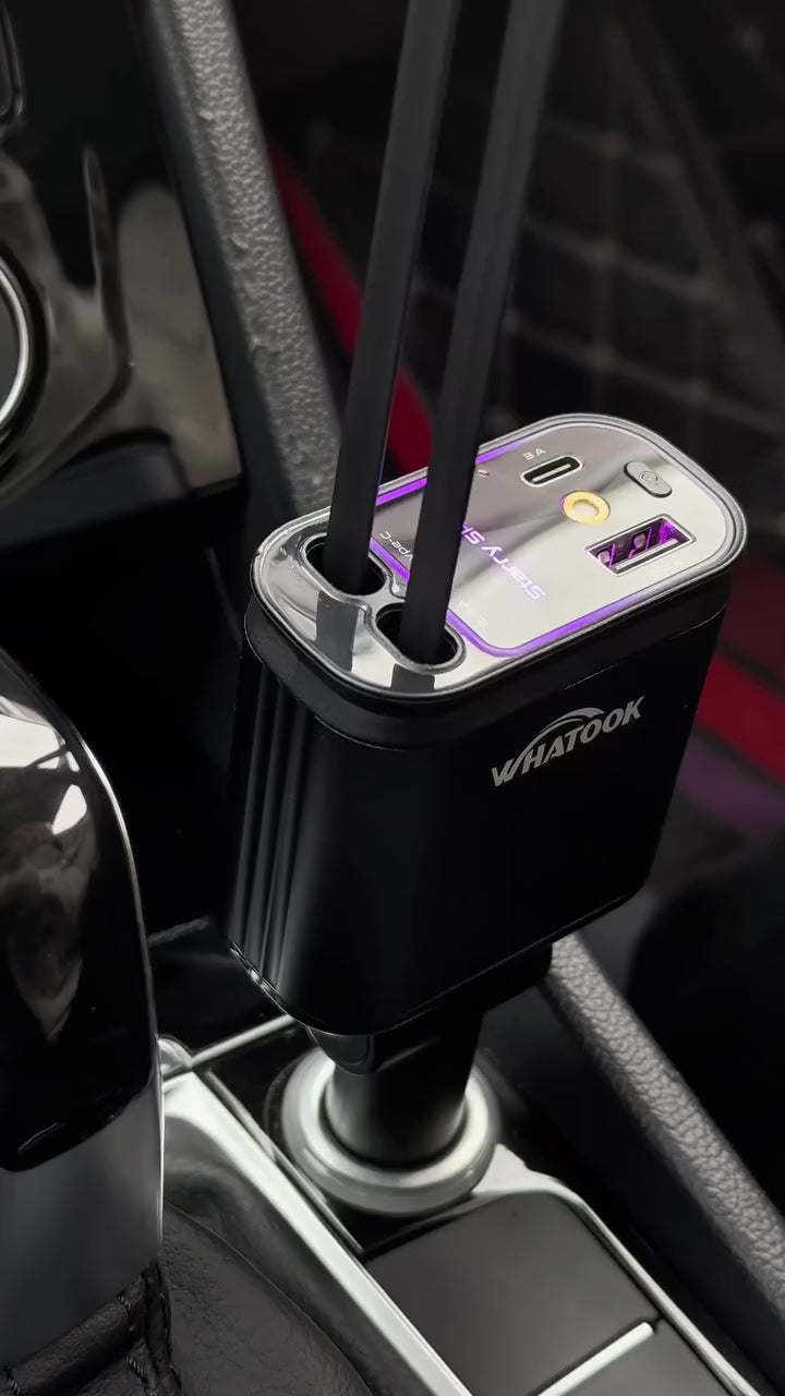 4-in-1 Starry Sky Car Charger with Ambient Projection Light | Retractable 80cm Cable, QC3.0 Fast Charging - Type C Cable's